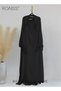 Women One Piece Full Coverage Abaya with Attached Hijab, Solid Loose Batwing Sleeve Muslim Prayer Dr - 5