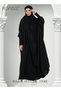 Women One Piece Full Coverage Abaya with Attached Hijab, Solid Loose Batwing Sleeve Muslim Prayer Dr - 3