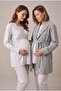 Women's Gray Double-Breasted Collar Winter Long-Sleeved Pajama Set for Maternity and Breastfeeding, Making Nursing Easier - 4