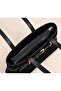 Women's Leather Belt Detail Black Suede Shoulder Bag - 2