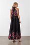 Women's Floral Patterned Neck Tie Pleated Women's Long Dress A-001-715 - 2
