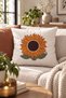 Punch Embroidered Throw Pillow Cover - 43*43 cm - Sunflower - Pnk001