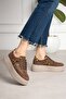 Women's Brown Double Striped Medium High Sole Comfortable Walking Shoes