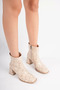 Zrt08Mk03 Premium Women's Crocodile Beige Winter 7 cm Thick Heeled Boots - 5