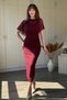 Elegant Tulle Dress with Cape Detail and Stones in Burgundy