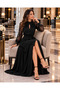 Women's Lace Sleeves High Neckline Sweetheart Neckline Detailed Waist Belted Slit Long Maxi Crepe Dress - 4