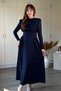 Padded High Neck Midi Navy Blue Dress with Chest Detail - 4
