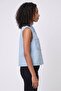 Women Pointed Collar Sleeveless Embroidered Tank Top, Light Blue - 3