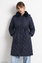 Hooded Quilted Navy Blue Coat