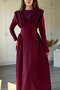 Padded High Neck Midi Burgundy Dress with Chest Detail - 5