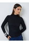Black High Neck Textured Knit Top