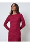 Ruffle Hem Mesh Long Sleeves Bodycon Maxi Dress - 2