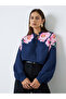 Navy Floral Placement Print Tie-Up Neck Blouse