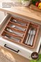 4 Pieces of Drawer Cutlery Holders – 5-Compartment Wooden Colored Drawer Organizer Plastic Kitchen Organizer, Cutlery Tray, Utensil Organizer