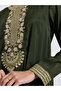Olive Thread Embroidery Round Neck Jalabiya - 4