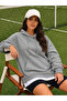 Women's long sleeve hooded lace-up blouse with side zippers and two-thread fabric - 4