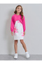 Girls Pink Printed Casual Dress with Crop Sweatshirt