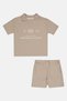 Kids Boy 2 Pcs Graphic Print Polo Shirt And Shorts Set, Dark Beige - 2
