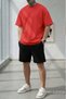 Men's Red Oversize T-Shirt Black Shorts Set