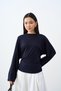 Women's Crew Neck Bat Sleeve T-Shirt Navy Blue