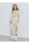 Girls Beige Cotton Graphic T-Shirt and Joggers Set