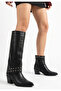 Zrne-C06 Premium Black Thick Heeled Slip-On Boots