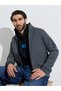 Men Charcoal Zip-Up Bomber Jacket