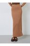 Brown Ribbed Straight Fit Maxi Skirt