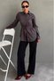 Smoked Waist-Tied Oversize Pocketed Shirt Mg2798 - 3