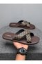 Men Brown Patterned Cross-Strap Flip Flops - 2