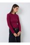 Burgundy Ribbed Fitted Long Sleeve T-Shirt