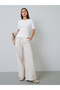 Beige Striped Wide-Leg Drawstring Pants - 2