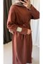 Oversize Dress with Embroidered Sleeves - Chocolate Brown - 2
