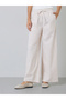 Beige Striped Wide-Leg Drawstring Pants