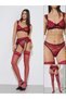 Pack of 3 - Contrast Edge Non Padded Wired Balconette Bra, Brief and Garter with Stockings Attached Set