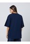Navy Blue Oversized Graphic Print Cotton T-Shirt - 5