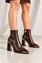 Women's Brown Pointed Toe 8 cm Heeled Stylish Daily Ankle Boots with Gold Metal Detail - 6