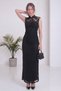 Women's High Neck Lace Detailed Pencil Evening Dress with Open Back Corset Look in Black, Burgundy - 3