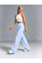 Women's 100% Cotton 3 Thread Waist Tie Flat Leg Sweatpants - Blue - 2