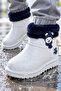 Children's Waterproof Rain Boots with Plush Detailing, Teddy Bear Figure, and Fur Inside