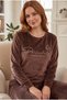 Women's French Velvet Silicone Printed Long Sleeve Crew Neck Bottom Top Pajama Set - 3