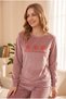 Women's French Velvet Silicone Printed Long Sleeve Crew Neck Bottom Top Pajama Set - 3