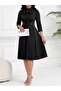 Women's Tuvakar Sleeves, Collar, Lace-Up, Buttoned Midi Imported Crepe Dress - 2