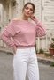 Women's Striped Boat Neck Balloon Sleeve Blouse - 3