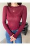 Burgundy Crew Neck Transparent Blouse