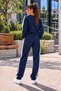 Women's Striped Detail Bicycle Collar Rubberized Leggings Track Suit Set - 3