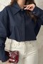 Women's Oversized Poplin Shirt with Cape Detail - 4