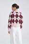 Cropped Knit Cardigan with Argyle Pattern and Button Front - 7