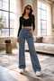 Swet Lycra Women's Medium Snow Super High Waist Loose Leg Jean Denim Jeans Palazzo Trousers - 2
