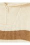 Beige Zipper Collar Boys' Knit Sweater - 2
